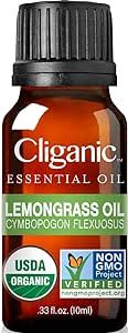 Cliganic USDA Organic Lemongrass Essential Oil - 100% Pure Natural Undiluted, for Aromatherapy Diffuser | Non-GMO Verified