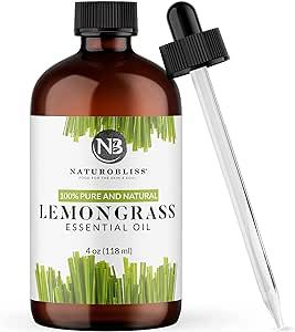 NaturoBliss 100% Pure Lemongrass Essential Oil Therapeutic Grade Premium Quality (4 fl. oz) with Glass Dropper, Perfect for Aromatherapy