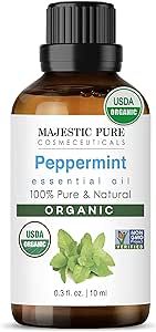 Majestic Pure USDA Organic Peppermint Essential Oil | 100% Pure Peppermint Oil for Hair | Mint Oil for Aromatherapy, Skincare, Hair Care & Household Use | 0.33 fl. Oz