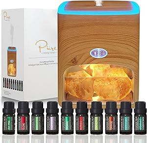 Himalayan Pink Salt Diffuser & 10 Essential Oils – 2-in-1 Therapeutic Device - Aromatherapy & Ionic Himalayan Salt Therapy – 400ml Ultrasonic Vaporizer and Ionizer with Ambient Glow (Light)