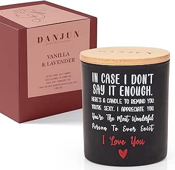 Romantic Vanilla & Lavender Scented Soy Candle - Wooden Base & Lid, Gift Box - Ideal for Anniversary, Valentine's Day, Birthday - Gift Ideas for Him, Her, Husband, Wife, Girlfriend, Boyfriend - 10oz